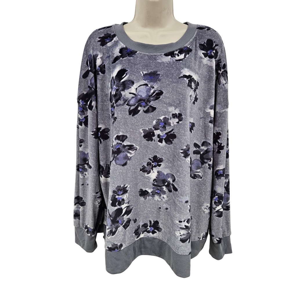 Simply Vera Vera Wang Sweatshirt‎ Women 2XL Gray Floral Velour Crushed Velvet